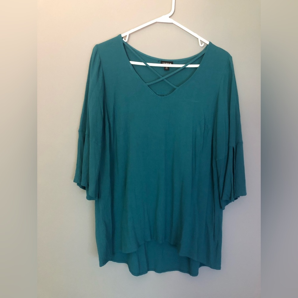 Torrid Size 00 Turquoise Green 3/4 Sleeve Shirt Size 10 Medium Large !